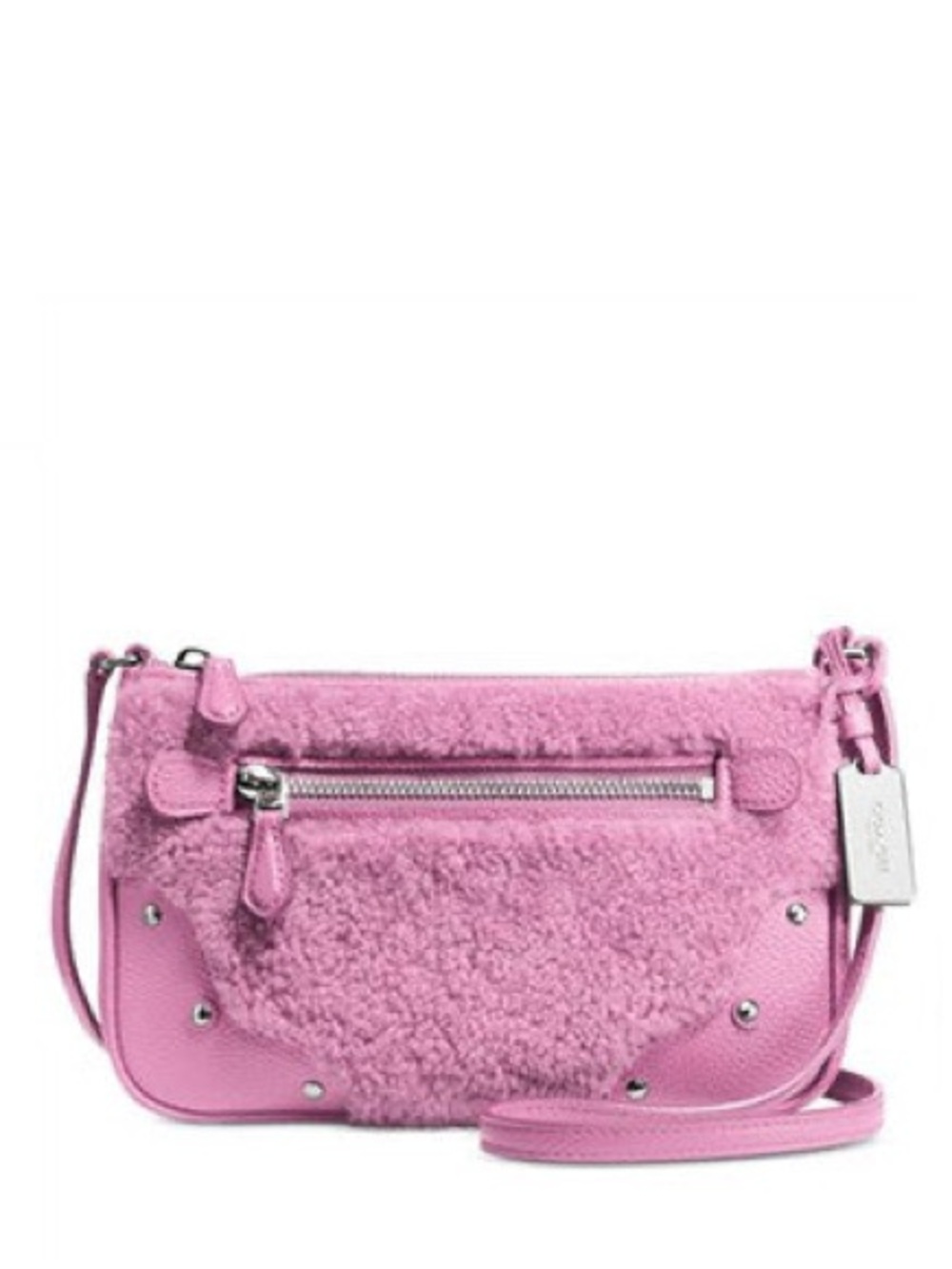 Coach 💕 SMALL RHYDER POCHETTE IN SHEARLING RARE PINK COLOUR